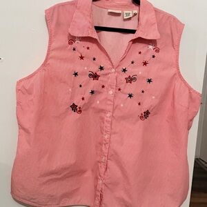 Quizz Red and White Striped Sleeveless Shirt Antique Patriotic 4th of July